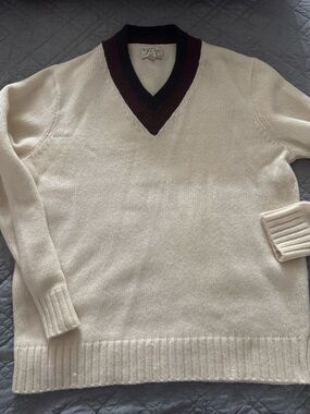 J. Crew Cream V-Neck Sweater with Burgundy and Black Trim